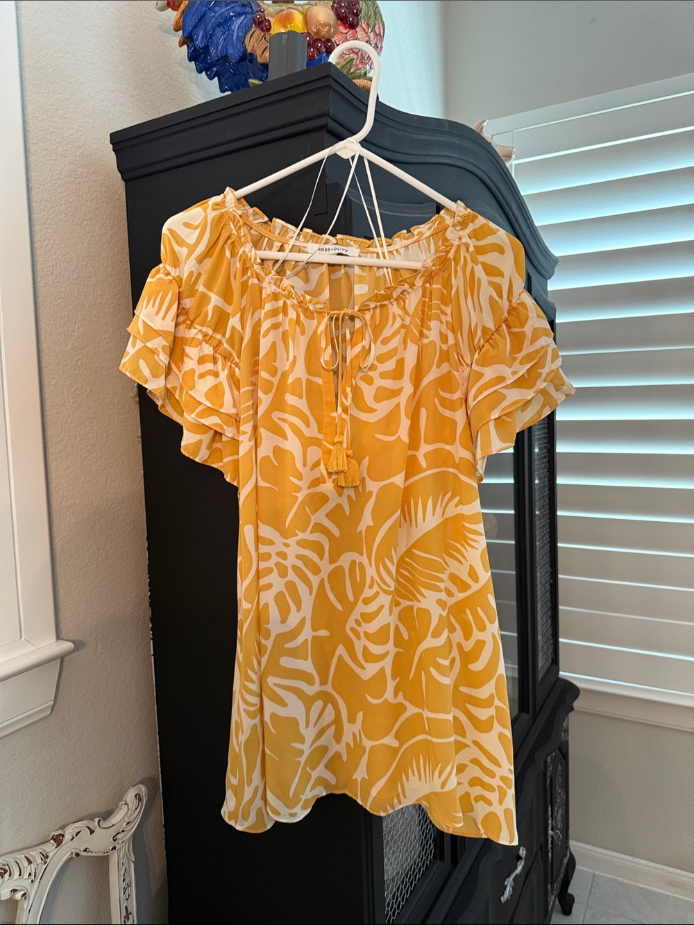 Rose & Olive Yellow and White Tropical Peasant Tunic